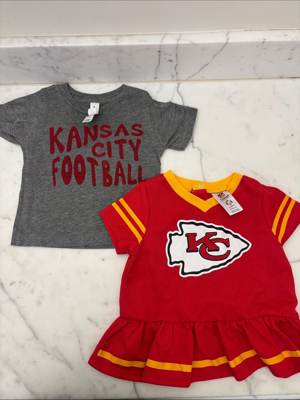 Kansas City KC Chiefs Football Girls' Red Ruffle Jersey Dress and Gray Shirt